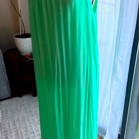 💚Italy SILK Dress💚 Green Pleated Sleeveless Resort Gown - Picture 12 of 13